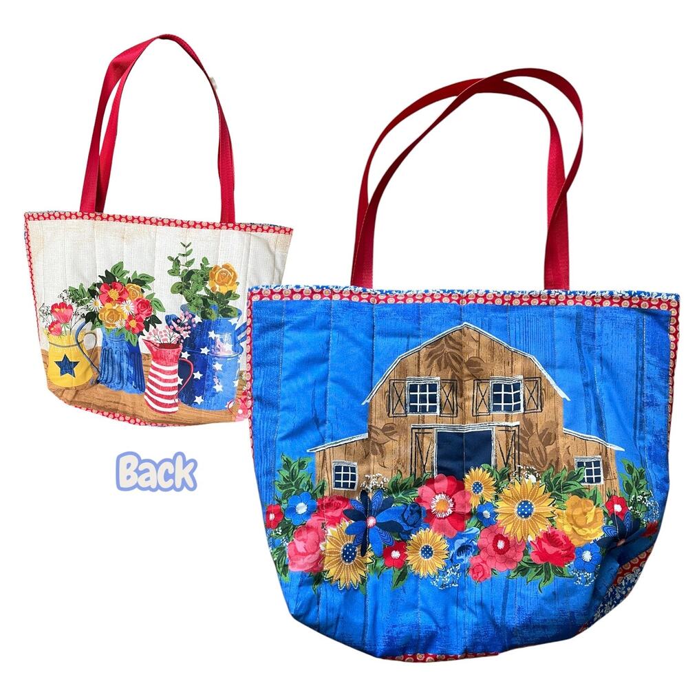Handmade Tote Handbag Reusable Farmersmarket Travel Patriotic Floral Large
